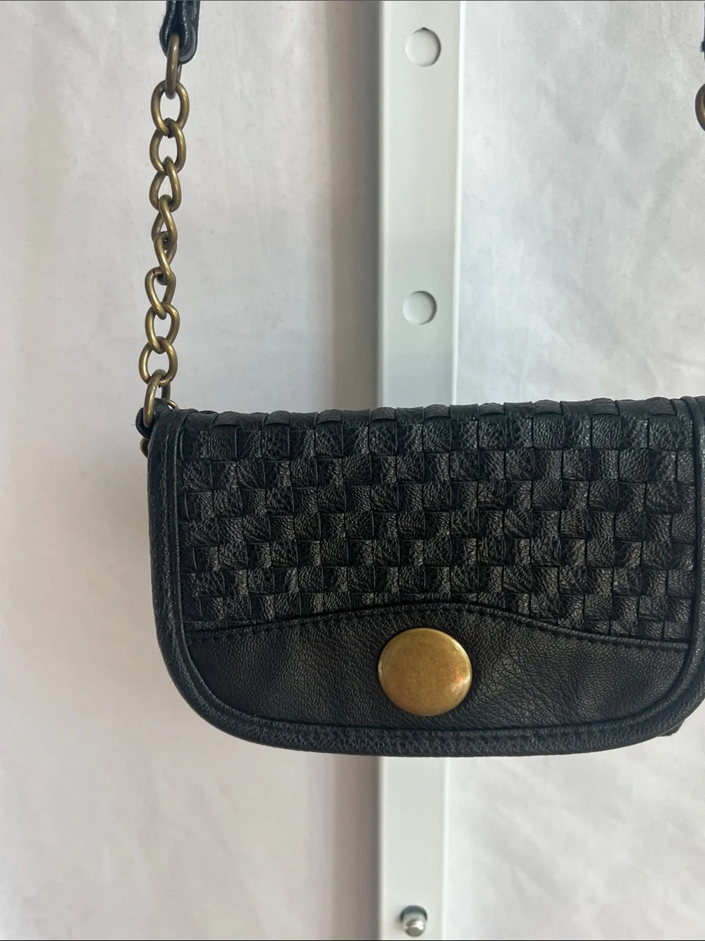 American Rag Black Woven Leather Crossbody with Brass Accent